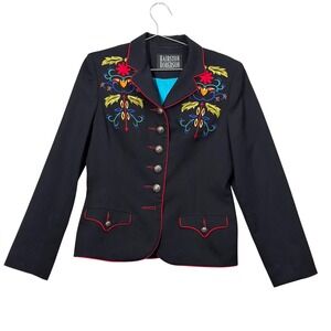 Hairston Roberson Blazer Women M Black Western Embroidered Piping Concho Buttons